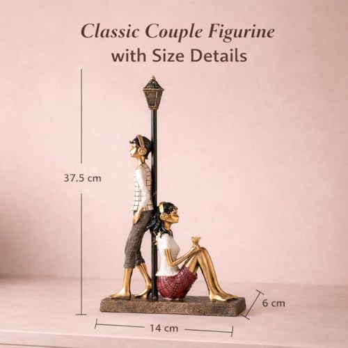 Image of ARMONIA Romantic Premium European Couple Figurine with Lamp Post, Handcrafted Polystone Showpiece for Home Decor | Gift for Anniversary, Valentine's Day, Wedding