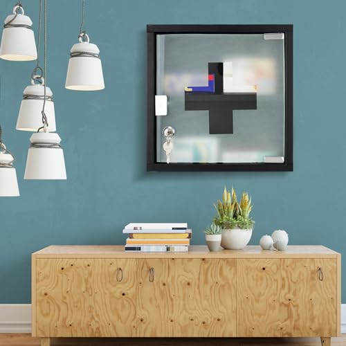 Botiquín de pared con cerradura Huwena, 2 unidades, para medicamentos y primeros auxilios, con 2 estantes, puerta de vidrio de seguridad, para baño (negro) miniatura 6