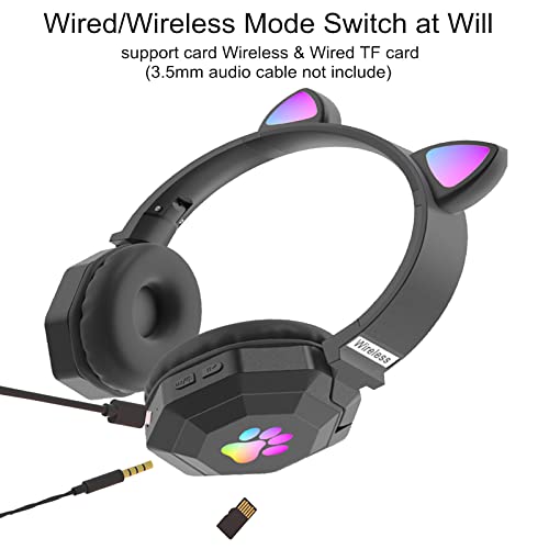 Cuffie con Orecchie di Gatto, Cuffie da Gioco Wireless Cuffie con Orecchie di Gatto Carino con Luci a LED, Cuffie Bluetooth 5.0 da Gioco Pieghevoli per Bambini Adulti Laptop Portatile - Image 5