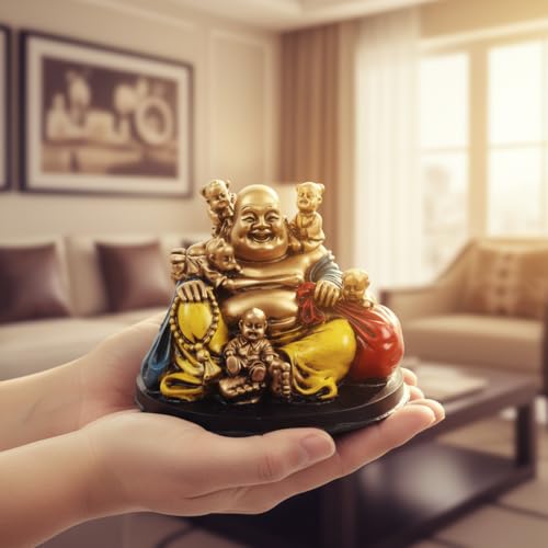 Image of ZAICUS Laughing Buddha Showpiece with Five Children for Home Decor | Feng Shui Buddha Idol for Wealth, & Good Luck | Decorative Statue for Living Room, Office Desk & Gift Item
