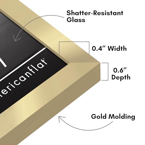 Image of Americanflat 5x7 Picture Frame with Shatter-Resistant Glass - Streamline Collection - Thin Border Photo Frame for Tabletop and Wall Display - Hanging Hardware and Easel Stand Included - Gold