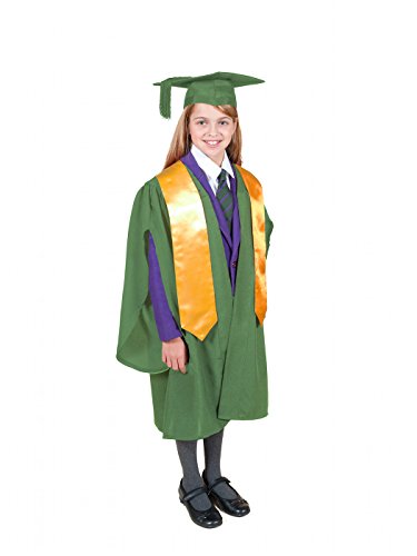 Children's Traditional Primary School Graduation Gown, Cap and Stole - Matte (Forest Green, 4'6