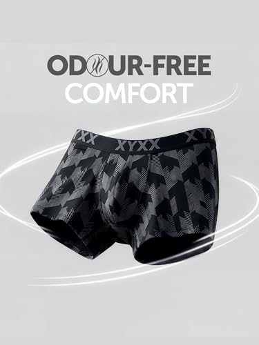 Image of XYXX Men's Matrix Super Combed Cotton Blend Geometric Antimicrobial Trunks with No Marks Waistband (Pack of 2)