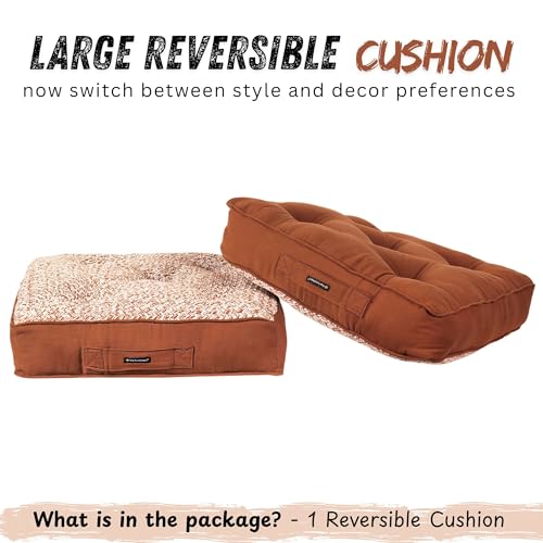 Image of Reversible 60x60x10 cm Brown Woven Quilted Floor Cushion with Cotton Filler for Seating, Patio Seat, Meditation, Yoga, Pooja, Guests, Living Room, Bedroom, Large Size 24x24x4 Inch