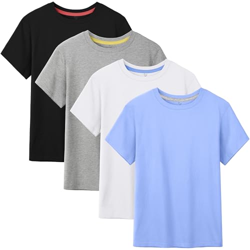 4 Pack Boys Shirts Short Sleeve Cotton Shirts for Boys Summer Tshirts Kids Basic T-Shirts Unisex Tees Top Clothes