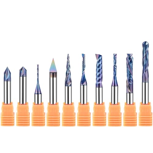 SpeTool 10PCS TAC Coated CNC Router Bit Set 1/4 Inch