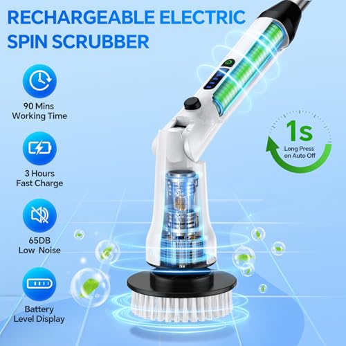 Mebotem Electric Spin Scrubber, Cordless Electric Cleaning Brush, Shower Scrubber With Long Handle, Ipx7 Waterproof Bathroom Cleaner Brush With 7 Replaceable Brush Heads thumb #1