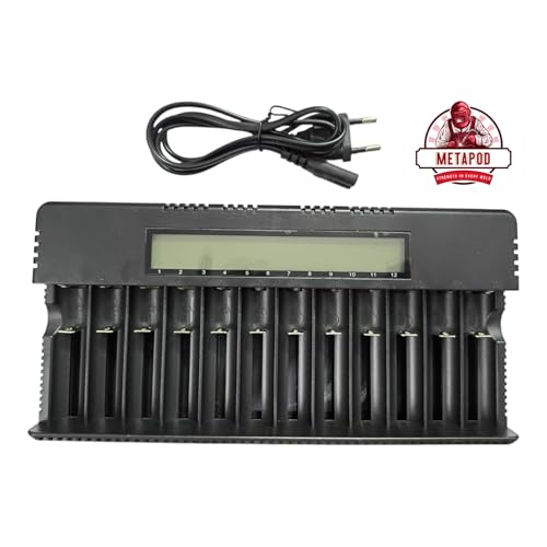 Image of METAPOD 12 Slot Battery Charger with LCD Display | HD-8994A Fast Charging 6400mA | Supports 18650, 26650, 21700, AA, AAA NiMH NiCd Li-ion Batteries | Smart Multi-Bay Charger