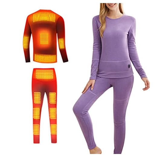 Rosie Heated Underwear Set for Women, Thermal Shirt and Warm Pants Winter Cold Weather Base Layer Set（No Battery） Purple