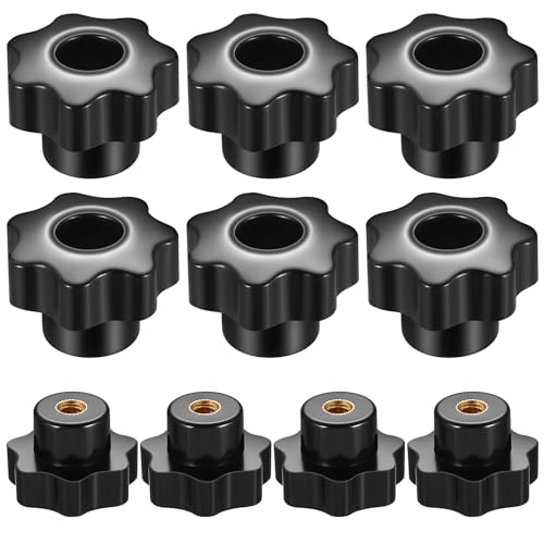 HAOCHEN 10 Pcs Tornillos de Perilla Hembra M6x32 mm, Tornillos de Cabeza Hueca, Cabeza de Plástico en Forma de Estrella para Dispositivos Mecánicos, Instrumentos, Equipos Industriales - Negro