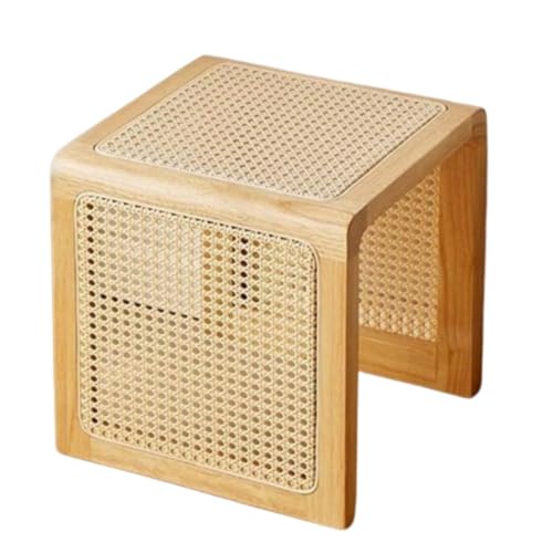 ChoyClit サイドテーブル ラタン ソファサイドテーブル 籐編み ベッドサイド 和風 ナイトテーブル エンドテーブル 書斎 リビング ベッドルーム ナチュラル (木色)