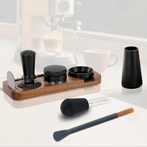 Gekufa Espresso Zubehör Set 7-teiliges für Siebträgermaschine, Barista Set mit Kaffee Tamper, Tamperstation, Siebträger Zubehör mit Verteiler, WDT Tool, Dosiertrichter, Bürste und Puck Screen (54 mm)