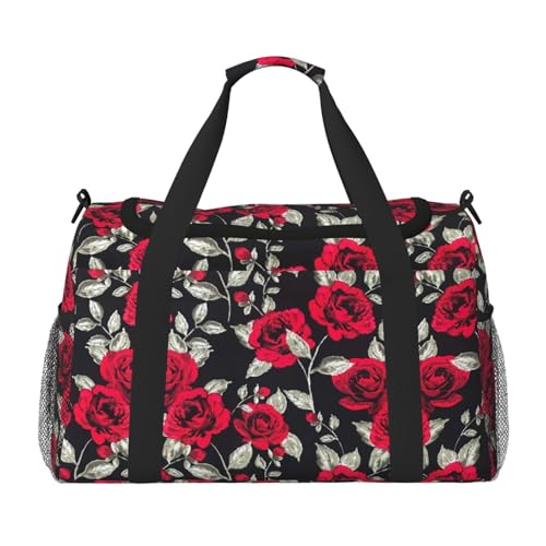 Red Rose Garden - Bolsa de viaje grande reutilizable para compras, bolsa de vacaciones, bolsa deportiva con correa cruzada ajustable