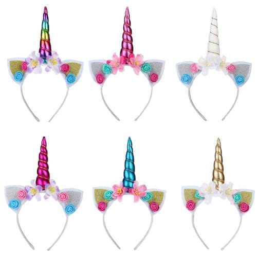 Generisch 6er Pack Einhorn Stirnbänder Bunte Einhorn Haarreif für Mädchen Süße Einhorn Haarband Party Mitbringsel Oster Geburtstag Karneval Party Dekoration für Kinder (Style B)