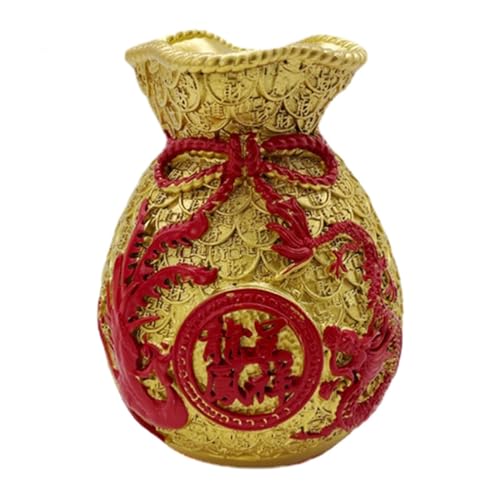 Duiaynke Jarrón de flores con figura de riqueza, bolsa de la suerte, jarrón con forma de bolsa de dinero, jarrón de resina para escritorio, dormitorio, decoración de oficina (dorado)
