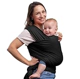 Cuddlebug Hands-Free Baby Carrier - Soft & Stretchy Wrap for Newborn to Toddler 7-35 lbs - One-Size-Fits-All Hip-Healthy Holder (Black)