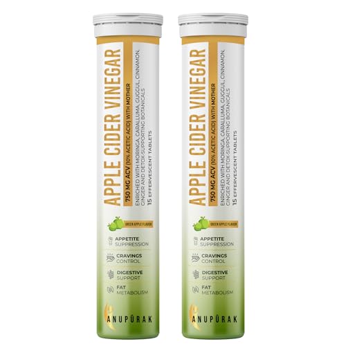 Image of ACV Effervescent Tablets - 750mg Apple Cider Vinegar with Mother | 11 Actives with Caralluma, Moringa & Ceylon Cinnamon | Appetite, Digestive & Metabolic Balance | Green Apple | 30 Tablets (Pack 2)