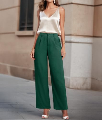 Image of Feiersi Womens Casual Wide Leg Pants High Waisted Button Down Straight Long Trousers Palazzo Pants