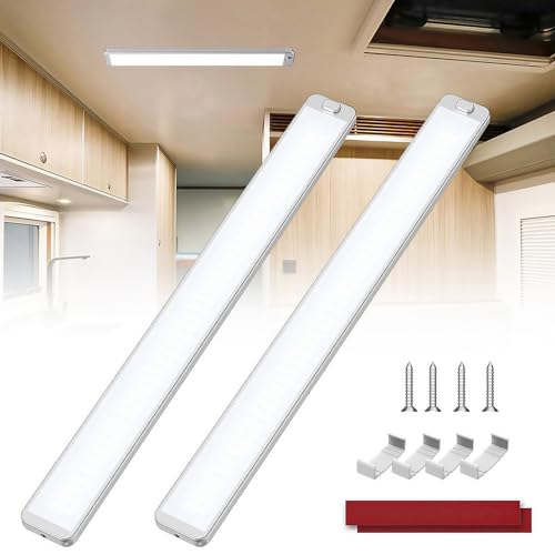 12V Interior LED Light, 42CM 228 LED Universal Strip Light with ON/Off Switch, 10W 6000K White Lamp RV Ceiling Lights for Van Campervan Motorhome Caravan Truck Boat Kitchen Bathroom Cabinet (2 Pack)
