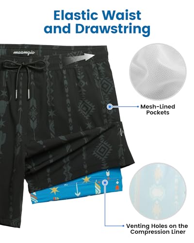 Image of maamgic Mens Swim Trunks with Compression Liner 7 Inch Inseam Mens Bathing Suit Quick Dry Swimming Trunks Swimsuit