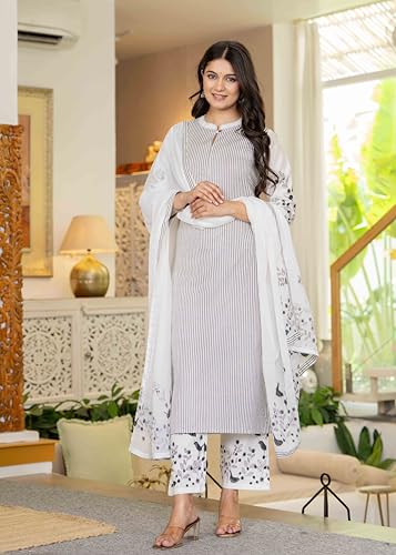 Image of Pistaa's women Cotton Striped Straight salwar Suit Set