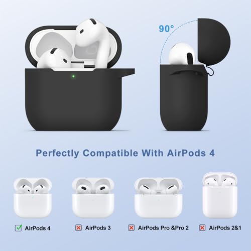 Image of Tobfit Case for AirPods 4 Case Cover 2024 with Lanyard & Keychain, Soft Silicone Protective Case for Apple AirPods 4th Generation, Full Protection, Support Wireless Charging - Black