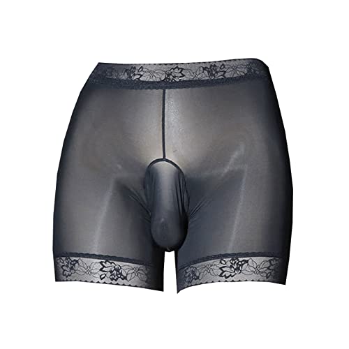 LESOYA Men's Sexy Breathable Ice Silk Panties Ultrathin Silky Boxer Briefs See Through Sheer Boy Shorts Underwear with Sheath