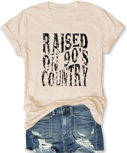 Raised on 90s Country Shirts Women: Country Music Shirt Vintage Concert Casual Short Sleeve Tee Tops(A42C-Beige4,M)