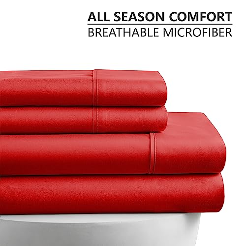 American Home Collection King Size Sheet Set - 16-Inch Deep Pocket - Ultra Soft Microfiber Bed Sheets - Breathable, Wrinkle and Fade Resistant, Easy Care - 4 Piece Set (King, Red)