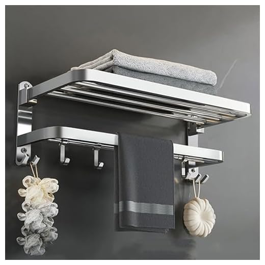 Toalleros de Baño sin Taladro, Estante de Almacenamiento Plegable Montado en la Pared con 5 Ganchos,Las Toallero Adhesivo Baño Hechas de Acero Inoxidable 304, 90 Grados de Rotación