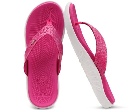 Image of KuaiLu Womens Flip Flops Arch Support Yoga Mat Cushioned Thong Sandals | Ladies Comfortable Walking Slides For Plantar Fasciitis Slip On Indoor Outdoor For Summer