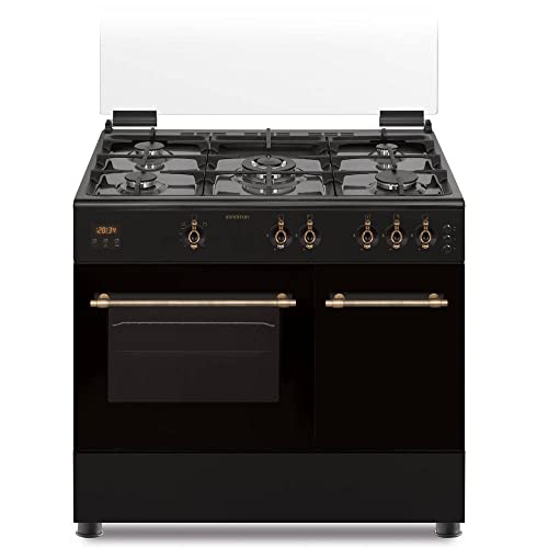 COCINAS DE GAS CON HORNO CCRST90EPH INFINITON (5 FUEGOS, RUSTICA, Gas GRILL, Cocina independiente, Placa + Horno, Kit Gas Natural, Doble Puerta Vidrio Horno, Quemadores con Seguridad)