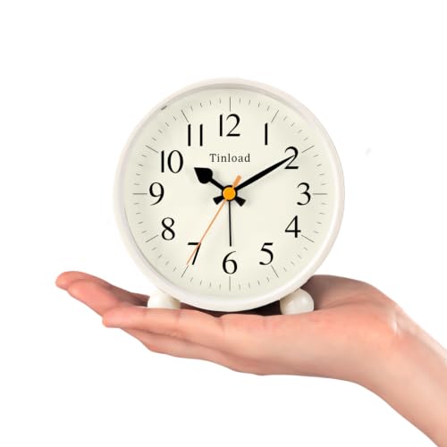 Image of Tinload 4.5 inch Vintage Retro Analog Alarm Clock, Super Silent Non Ticking Small Clock with Manual Light, Snooze, Battery Operated, for Living Room, Bedroom, Bedside, Desk(Cream)