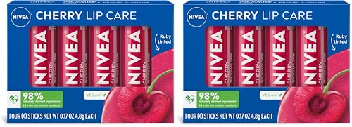 Image of NIVEA Cherry Lip Care,Ruby Tinted Lip Balm Pack with Shea Butter,Nourishing Oils and Vitamin C & E,3-in-1 Moisture,Repair and Color,0.17 Oz Stick,(Pack of 8)