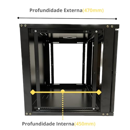 Mini Rack De Parede 8U Profundidade 470mm Padrão 19 Polegadas Visor Acrílico Fume - Imagem 3