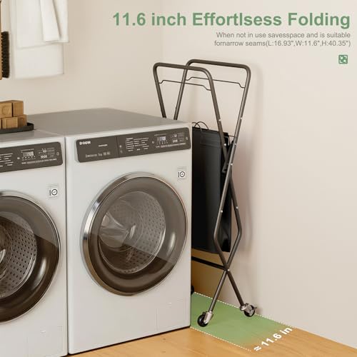 Image of Laundry Basket with Wheels:88L Rolling Laundry Cart Foldable Metal Frame Dirty Clothes Laundry Hamper 36 inchH 4 Caster 2 Brake Waterproof Removable Liner Carry Handle for Dorm Laundry Room,Gray