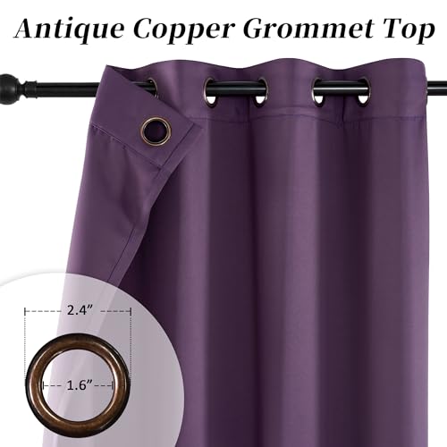 Image of HUTO 108 Inches Long Blackout Bedroom Window Curtains Drapes - Antique Copper Thermal Insulated Privacy Protect Curtains Drpaeries for Living Room, 2 Panels, 52 x 108 Inch, Plum Purple