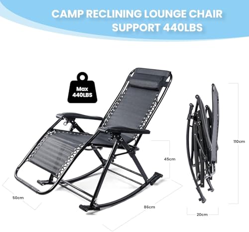 Chaise de jardin pliante contre le mal de dos à bascule zéro gravité avec coussin - 3