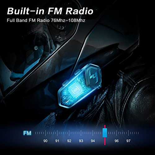 Fodsports M1-S Plus Motorcycle Bluetooth Headset With Music Sharing, Microphone Mute, Fm, Powerful 900Mah Battery, Helmet Intercom Up To 8 Riders With Noise Cancellation, Wonderful Sound, Blue, 2 Pack #TOP5