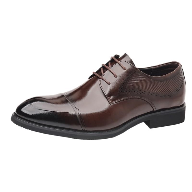 Formal Business Suit Tuxedo Shoes Men's Genuine Leather Lace Up Oxfords Comfort Wide Round Toe Non-Slip Dress Shoes