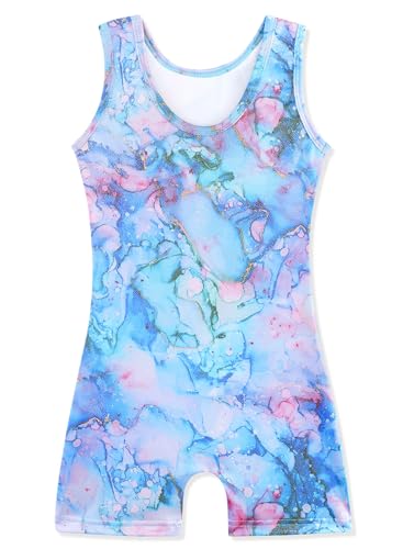 Image of HOZIY Gymnastics Leotards for Girls with Shorts Toddlers Biketards Rainbow Unicorn Dinosaur Mermaid Leopard Flower Galaxy