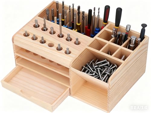 Porte-outils en cuir multi-compartiments en bois pour organiser un établi encombré