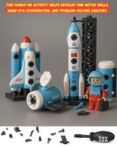Image of Umadiya Take Apart Space Toys, Assemble Educational STEM Toys Spaceship Playset Space Shuttle, Rocket, Astronaut Figures Cake Decoration Space Cake Topper Gift for 3Yr+ Boy Girl