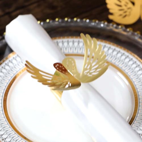 Steedna 100 Pack Hollow Swan Buckle Napkin Rings Elegant Lase Cut Disposable Napkin Holder for Wedding Party Dinner Table Décor (Ref-Gold)