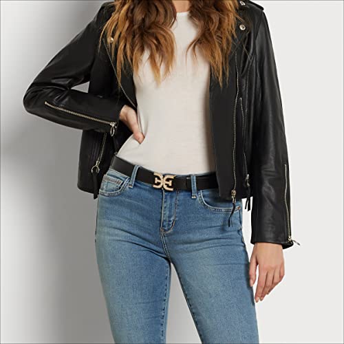 Sam Edelman Women's Imitation Pearl Embellished Double-E Logo Plaque Buckle Leather Belt for Jeans, Dresses and Trousers2