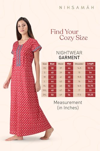 Image of NIHSAMAH Cotton Nighty for Women with Pocket, Premium Printed Long Nighty | Comfortable & Fancy Sleepwear /Nightwear