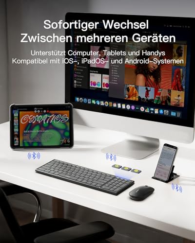 Inateck Faltbare Tastatur Kabellos,Klappbare Tastatur mit Ziffernblock mit 3 Kanälen,AI-Key,mit Ständer und Tasche,für iPad iPhone Mac Android Windows,Nomad N0135 3
