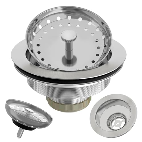 Kitchen Sink Drain 3-1/2 Inch Brushed Stainless Steel Sink Drain Strainer Assembly Kit with Sink Strainer Basket and Drain Stopper for Standard Kitchen Drains Brush Nickel Silver