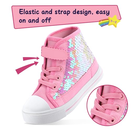 Image of K KomForme Toddler High Top Sneakers Canvas Shoes with Hook and Loops | Lightweight, Breathable