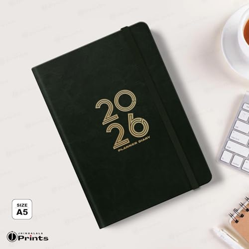 Image of Jhingalala Diaries - Hard Bound Leather Cover 2026 Diary with 365 Dates I Daily Planner Diary 2026 With Calendar | Size A5 15x21 cms (Green)